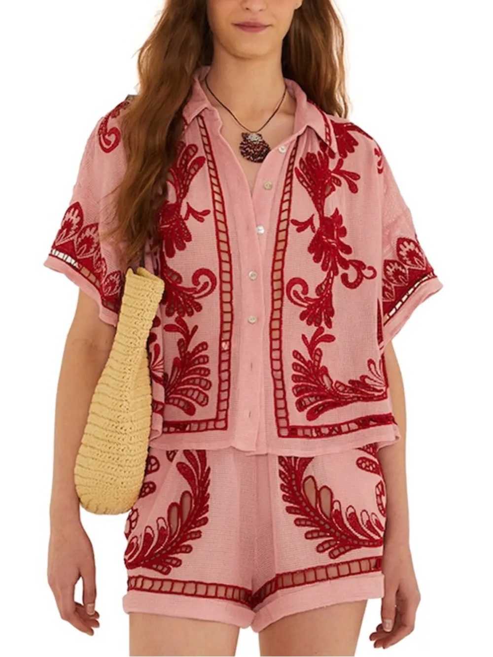 NWT FARM Rio Arabesc Embroidered Blouse Shorts Set M
